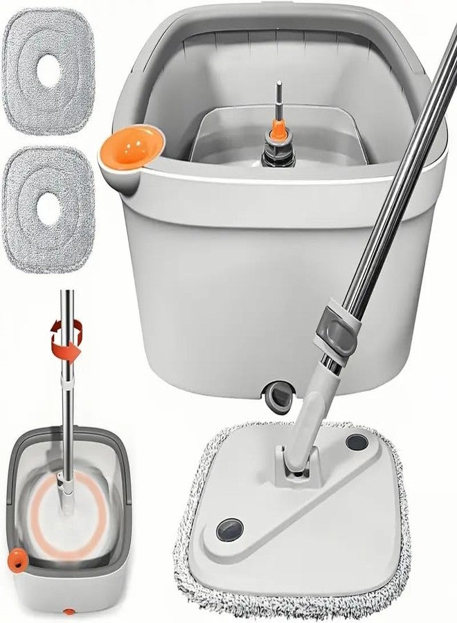MIXEN Spin Mop and Bucket, Separates Dirty and Clean Water, Upgraded Square Microfiber Mop for Floor Cleaning, Flat Mop with 2 Washable & Reusable Microfiber Pads for All Types Floors (Spin mop) - Image 1
